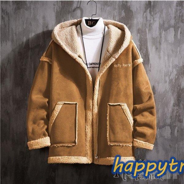 ムートンコートメンズジャケットアウター秋冬ブルゾンボアジャケット裏ボアフード付きメンズファッション暖かい防寒冬物カジュアル Htm ムートンコート Tree メンズファッション 大きいサイズ Htm ムートンコートメンズジャケットアウター秋冬