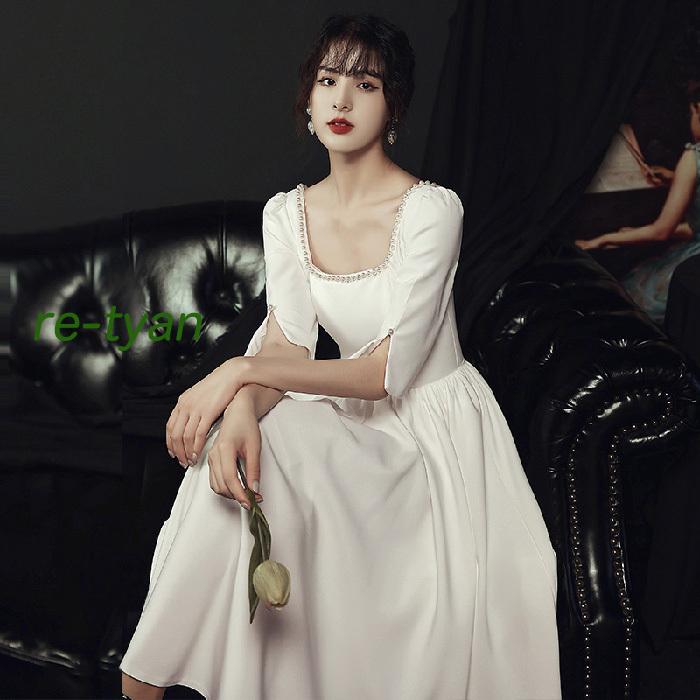 二次会花嫁 白ロングワンピースウェディングドレス 二次会ブライダル パーティー ミモレ丈 カジュアル 海外挙式発表会 エンパイア 大人 きれいめお呼ばれ服装 Z5dress2 Happy Tree Mall 通販 Yahoo ショッピング