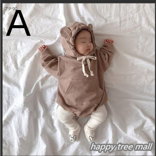 ロンパース パーカー スウェット カバーオール 子供服 ベビー服 フード付 男の子女の子 赤ちゃん くま 可愛い出産祝い おしゃれ 新生児クマ耳 プレゼント長袖 秋 新発売