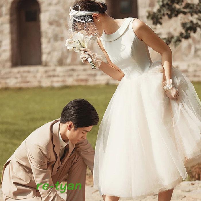 ミモレ丈ドレス ウェディングドレス 結婚式 白ワンピース 二次会 花嫁 ミモレ丈ドレス ウェディングドレス 結婚式 白ワンピース 二次会 花嫁