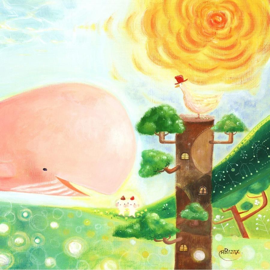 癒される絵画 インテリア (大地の妖精と旅するクジラ/LLサイズ
