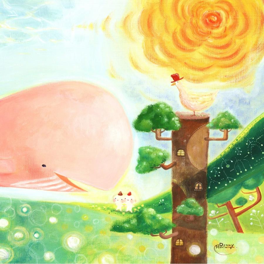 癒しの絵画 癒しの絵画 インテリア (大地の妖精と旅するクジラ/Lサイズ) 額入り