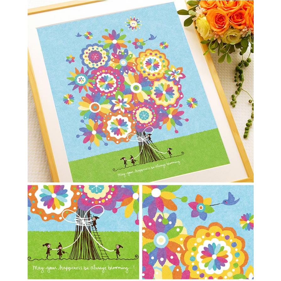 プレゼント 絵 幸せアート(幸せの花束 虹色/Lサイズ) 新築祝い
