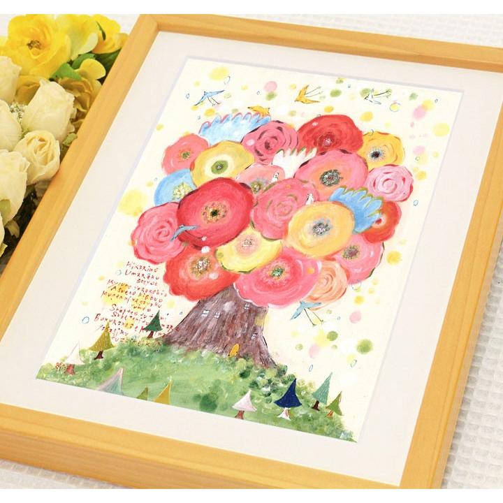 出産祝い 名入れ 赤ちゃん 誕生記念 絵 幸せアート(咲きつづく日々/名