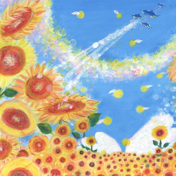 絵画 インテリア ひまわり 花 黄色 (陽の向く方へ/LL) 額入り 玄関