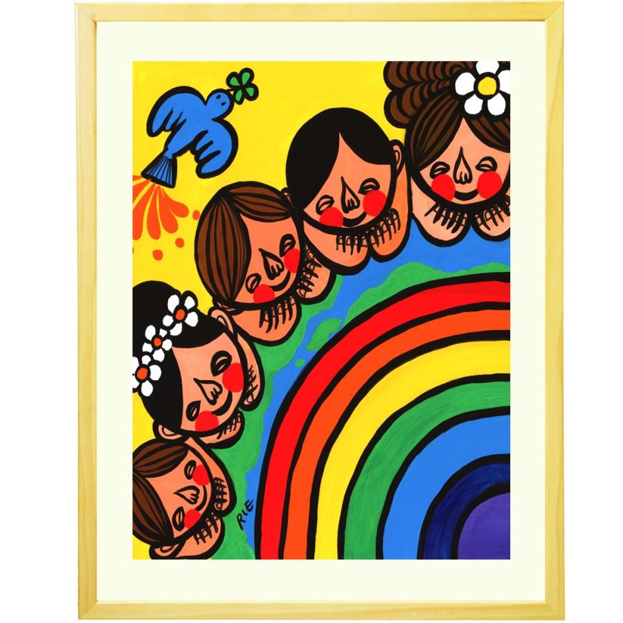 アジアン 絵画インテリア みんな一緒に幸せになろうよ 額入り Lサイズ リビングに飾る絵画 大きいサイズ 世界中に笑顔を広げるアーティストrie Ri02 Gaku Large 絵画通販 笑顔 癒し Happy Vision 通販 Yahoo ショッピング