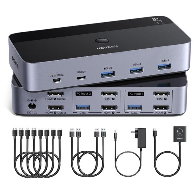 UGREEN HDMI 2.1 KVM切替器 デュアルモニター対応 2入力2出力｜8K@60Hz