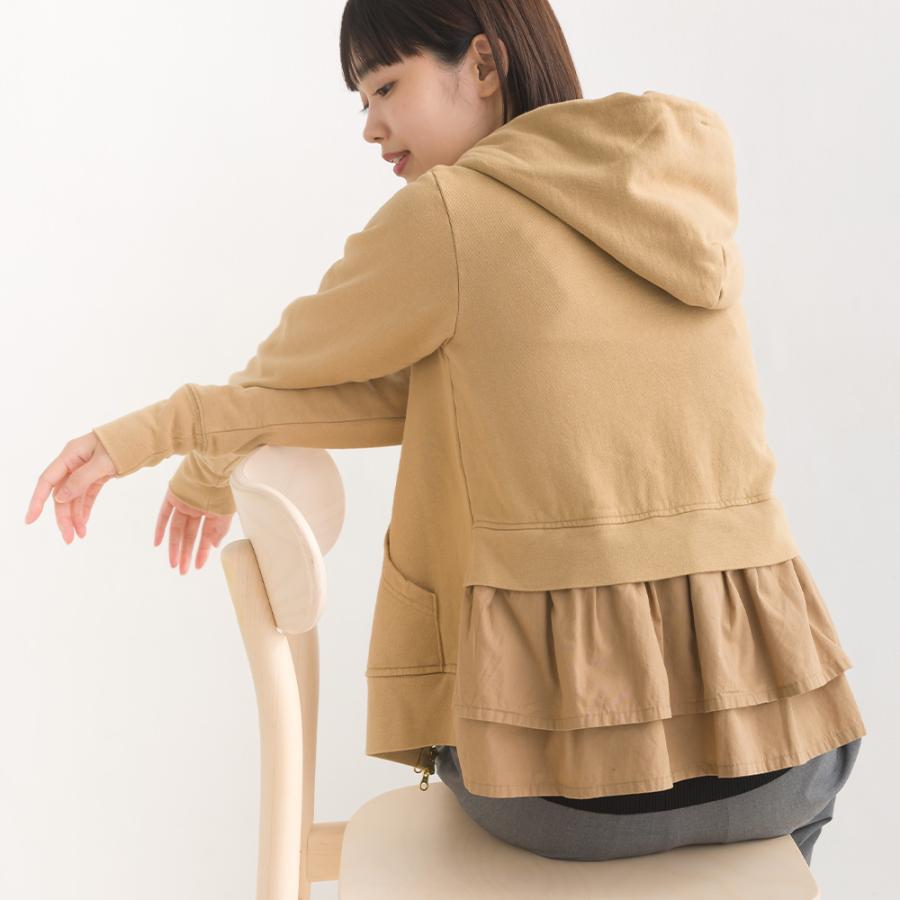 Omnes 裏起毛スウェット後ろフリルダブルジップパーカー レディース フリーサイズ スウェット ジップアップパーカー バックフリル カジュアル Haptic Paypayモール店 通販 Paypayモール