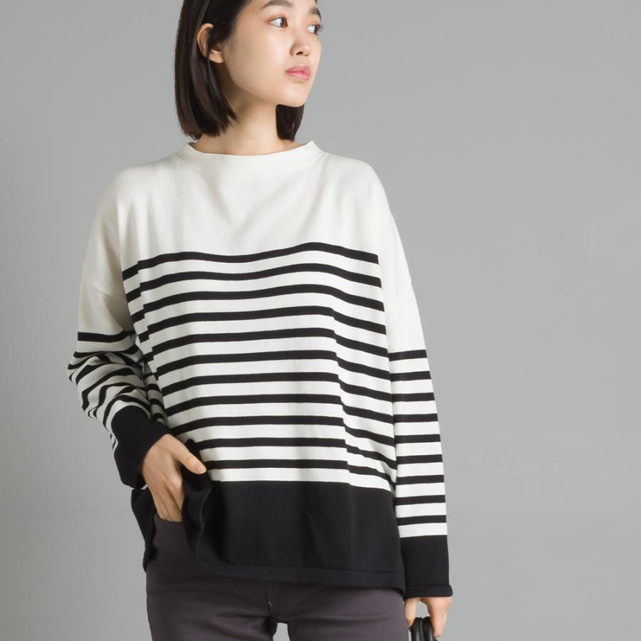 レディース フリーサイズ Omnes コットン ボーダーボックスニット トップス カジュアル コットンニット Haptic 通販 Paypayモール