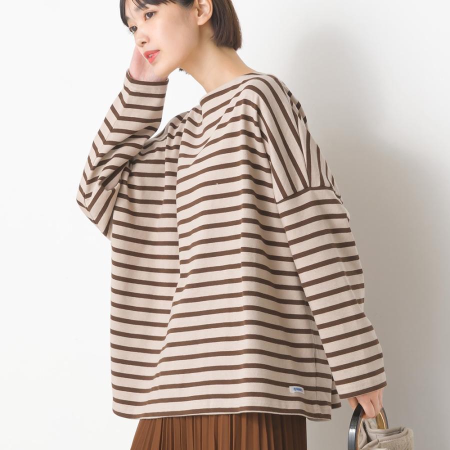 レディース Tシャツ カットソー Omnes バスク生地 ボックスカットソー 長袖tシャツ ボーダー 無地 バスクシャツ カジュアル Haptic 通販 Paypayモール