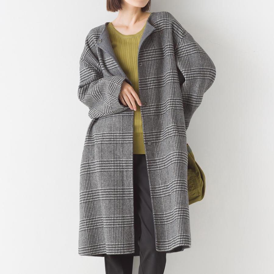 Omnes Supremo リバーチェックウールノーカラーコート レディース ロングコート カジュアル フリーサイズ グレンチェック アウター きれいめ Haptic Paypayモール店 通販 Paypayモール