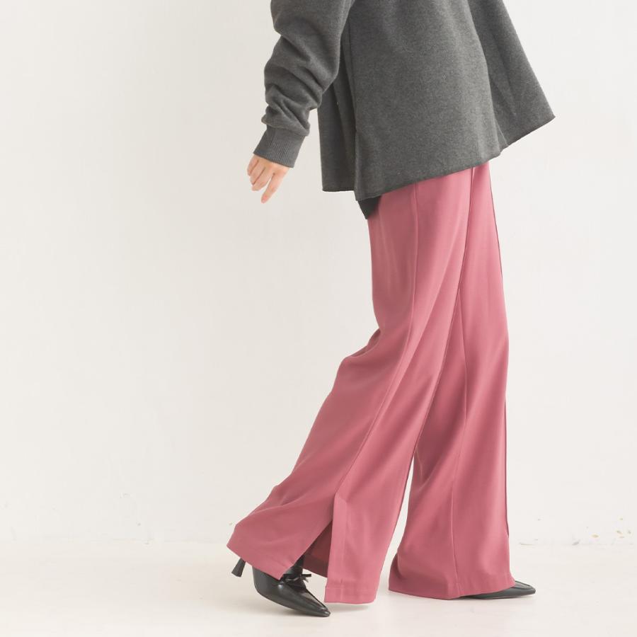 レディース ワイドパンツ ボトムス Omnes Another Edition T Pu スリット入 センタープレスワイドパンツ カジュアル ロング パンツ ウエストゴム Haptic 通販 Paypayモール