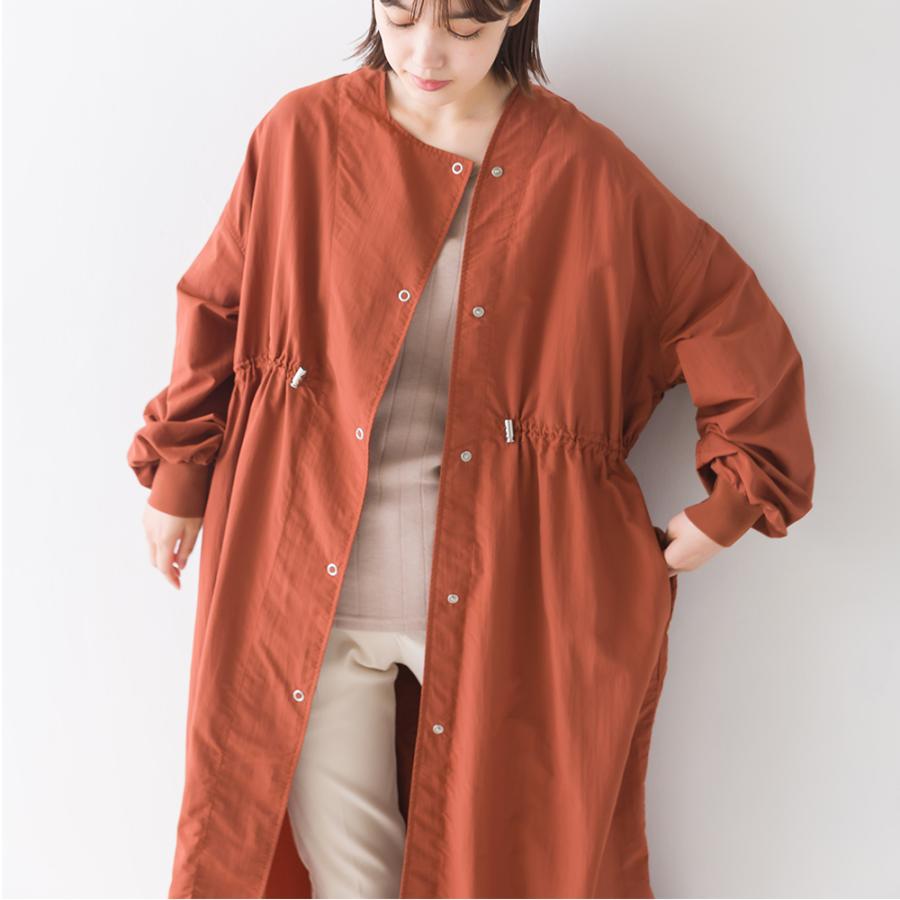 レディース アウター フリーサイズ Omnes Another Edition ナイロン撥水加工 ノーカラーロングコート 長袖 カジュアル ロング丈 ノーカラーコート Haptic 通販 Paypayモール