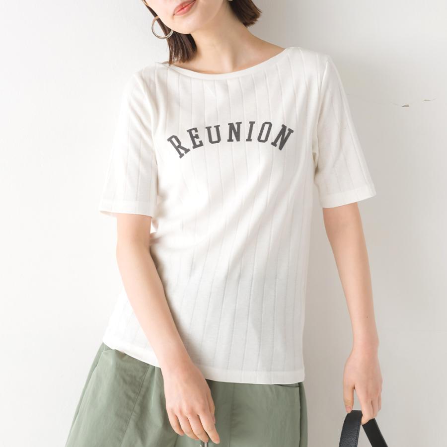 Omnes Another Edition 汗染み防止リブロゴプリント半袖tシャツ Reunion レディース カットソー 汗じみ防止 撥水加工 吸水速乾 リブ編み Haptic Paypayモール店 通販 Paypayモール