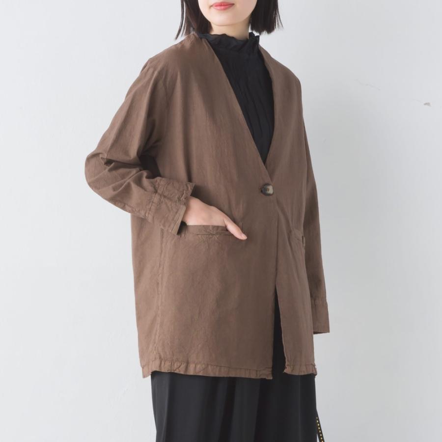 Omnes Another Edition 製品染め コットンノーカラージャケット レディース コットンジャケット フリーサイズ 長袖 カジュアル ナチュラル