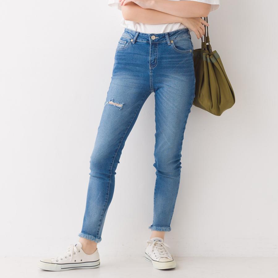 ハイウエストダメージストレッチデニムスキニーパンツ S M L Sサイズ Mサイズ Lサイズ レディース パンツ ジーンズ レギパン ロング ストレッチ ボトムス Haptic 通販 Paypayモール