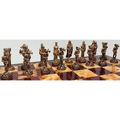 Medieval Times Crusades Knight Pewter Metal Chess Men Set Antique Gold and