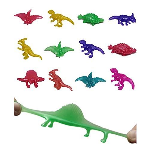 UpBrands 96 Stretchy Dinosaurs Toys 2 1/2 Inches Bulk Set 8 Glitter Colors