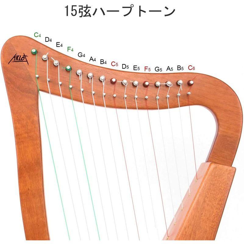 初売り ハープ、AKLOT 15弦マホガニーハープ 高さ56センチ ブラック