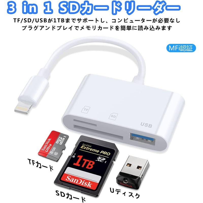 iPhone SDカードリーダー「Apple MFi認証品」3 in 1 SDカードカメラリーダー SD TF USBカメラアダプタ 高速デ｜hara-store｜08