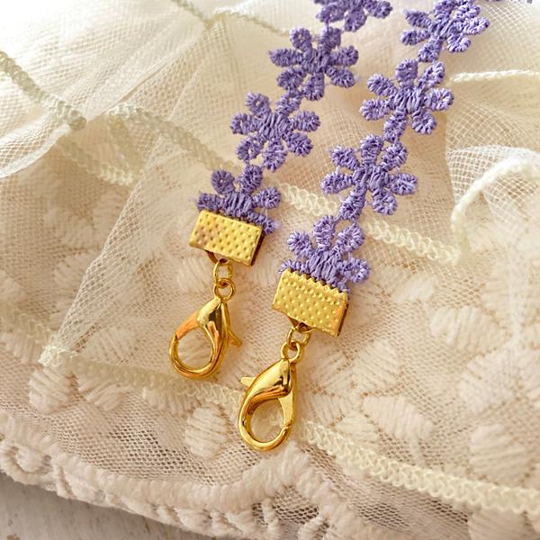 日本製　マスクレースおしゃれ 秋冬 ネックストラップ 金属アレルギー対応 マスクコード ストラップ レース 花柄 マスク ストラップ マスクバンド （ゴールド） |  | 12