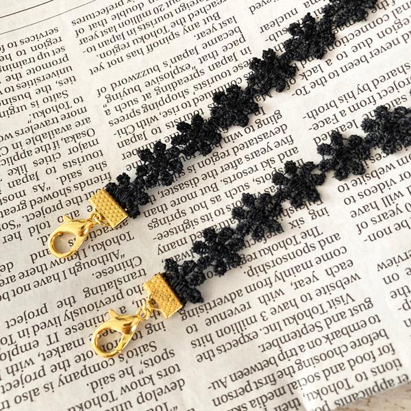 日本製　マスクレースおしゃれ 秋冬 ネックストラップ 金属アレルギー対応 マスクコード ストラップ レース 花柄 マスク ストラップ マスクバンド （ゴールド） |  | 03