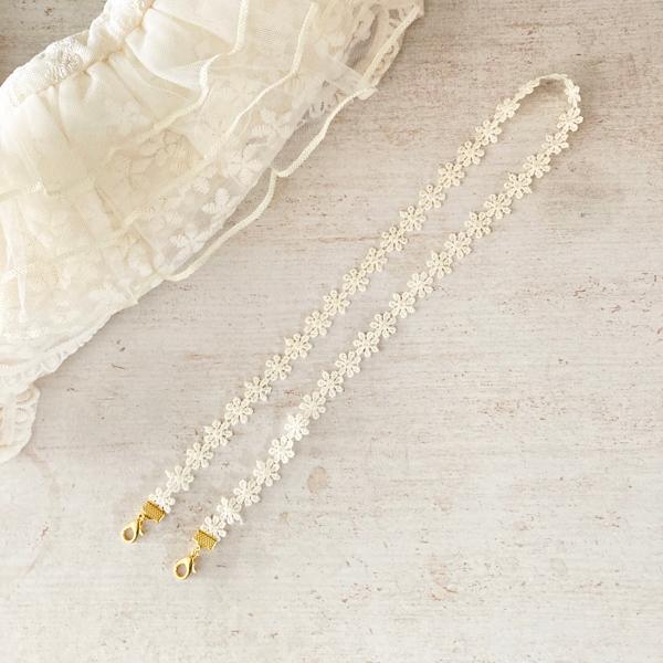 日本製　マスクレースおしゃれ 秋冬 ネックストラップ 金属アレルギー対応 マスクコード ストラップ レース 花柄 マスク ストラップ マスクバンド （ゴールド） |  | 05