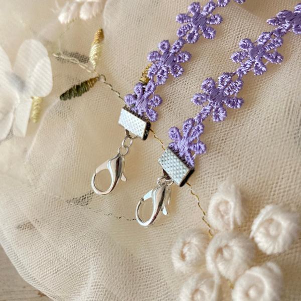 日本製 マスク 首かけクリップ ネックストラップ 金属アレルギー対応 マスクコード ストラップ レース 花柄 マスク ストラップ　（シルバー） |  | 12