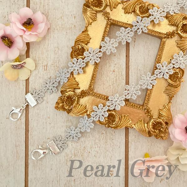 日本製 マスク 首かけクリップ ネックストラップ 金属アレルギー対応 マスクコード ストラップ レース 花柄 マスク ストラップ　（シルバー） |  | 03