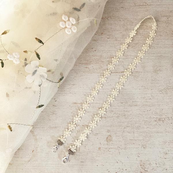 日本製 マスク 首かけクリップ ネックストラップ 金属アレルギー対応 マスクコード ストラップ レース 花柄 マスク ストラップ　（シルバー） |  | 05