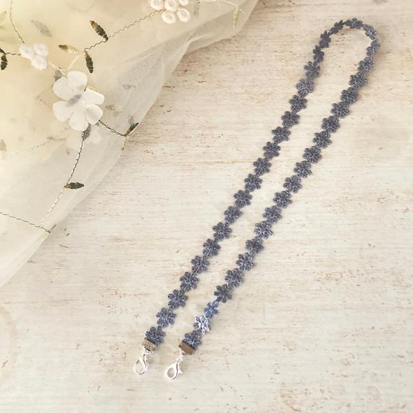 日本製 マスク 首かけクリップ ネックストラップ 金属アレルギー対応 マスクコード ストラップ レース 花柄 マスク ストラップ　（シルバー） |  | 08