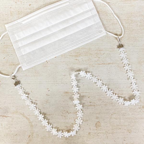 日本製 ピュアホワイト マスク 首かけ ネックストラップ 金属アレルギー対応 マスクコード ストラップ レース 花柄 マスク ストラップ マスクバンド（シルバー） |  | 04