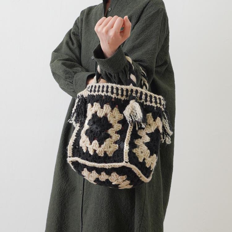 原ウール knitworm 編み物キット #5-3 モチーフつなぎの大きめバッグ