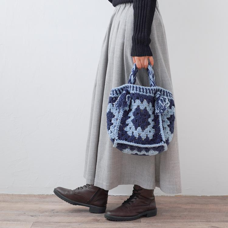 原ウール knitworm 編み物キット #5-3 モチーフつなぎの大きめバッグ