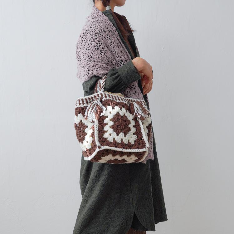 原ウール knitworm 編み物キット #5-3 モチーフつなぎの大きめバッグ
