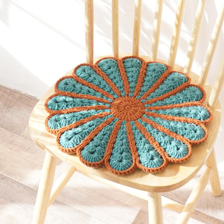 原ウール knitworm 編み物キット お花の円座 円座 クッション 座布団 手作り キット 手芸 裁縫 毛糸 編み物 おうち時間 趣味 ハンドメイド クラフト かわいい 【87%OFF!】 13 座布団 敷物 手編み ハンドメイド 円形 手編み座布団