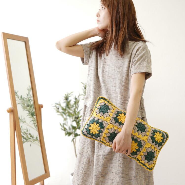 原ウール knitworm 編み物キット 長方形のモチーフクッション