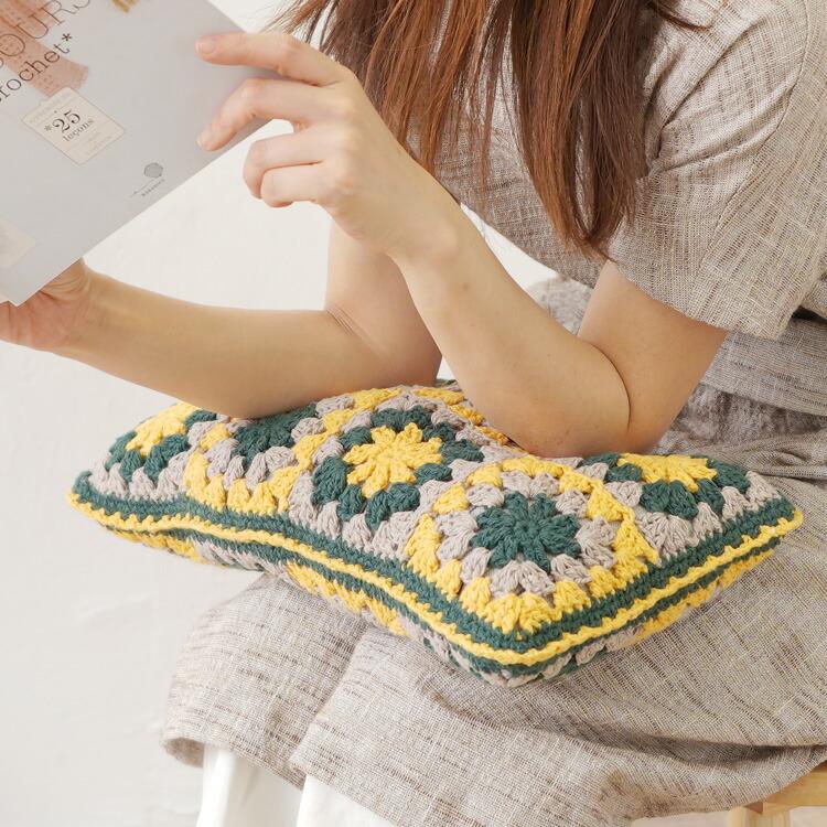 原ウール knitworm 編み物キット 長方形のモチーフクッションカバー