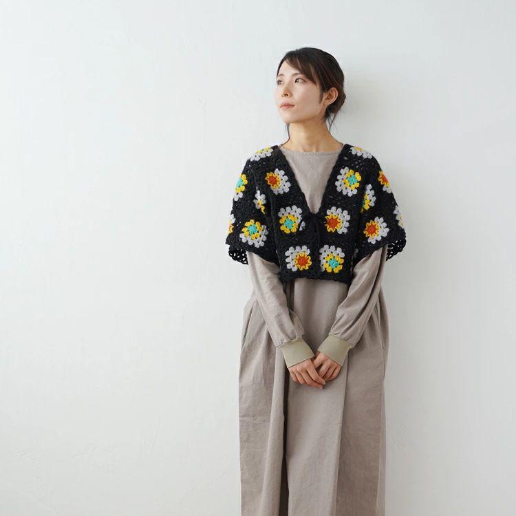 原ウール knitworm あみものキット #7-3 モチーフつなぎのボレロ ボレロ ハンドメイド 手作り 編み物キット キット 手芸 裁縫 毛糸 編み物 おうち時間 趣味の画像