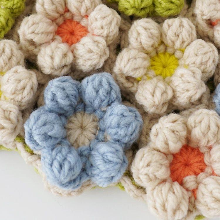 原ウール knitworm 編み物キット #8-1 立体お花モチーフの円座 円座