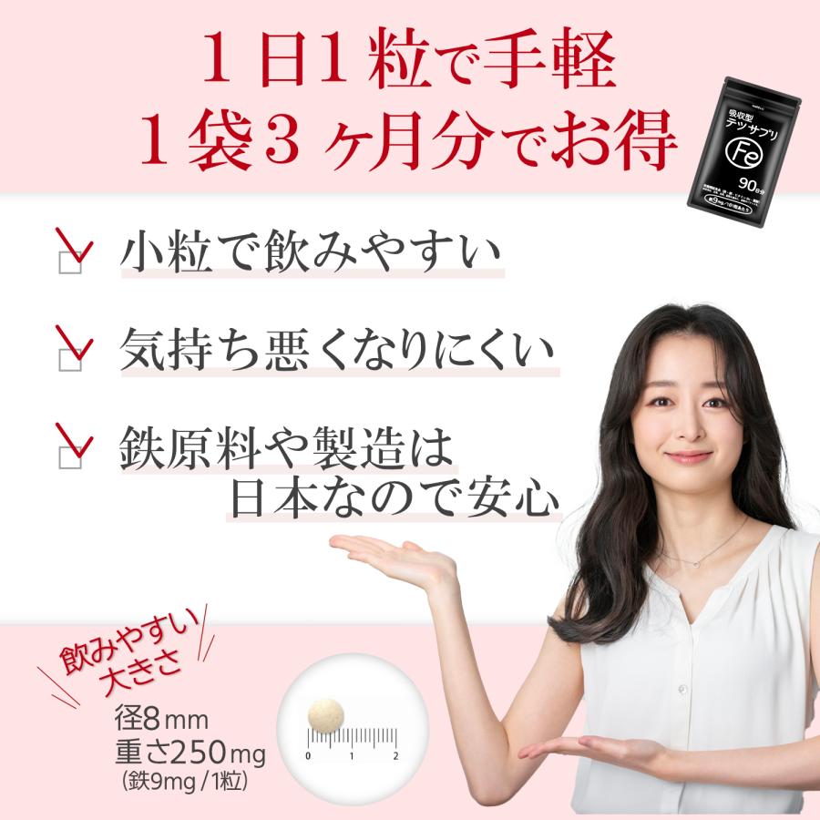 鉄 サプリ 90日分×2袋 吸収率 鉄分 サプリメント 葉酸 ビタミンB12 銅 赤血球 鉄分不足 妊婦 妊娠 授乳 非 ヘム鉄 | HARELU（サプリ） | 11