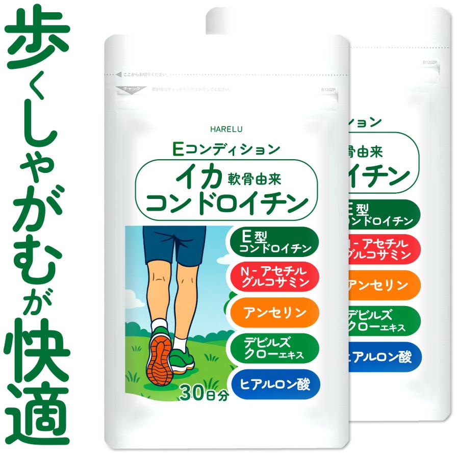 コンドロイチン サプリ E型コンドロイチン コンドロイチンE N-アセチルグルコサミン アンセリン デビルズクローエキス ヒアルロン酸 30日分×2袋 | HARELU（サプリ）