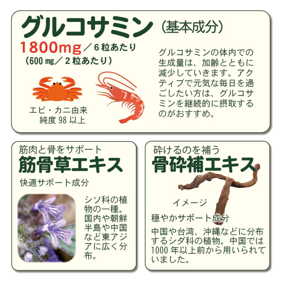 グルコサミン コンドロイチン サプリメント (3ヶ月分)×2袋 2型コラーゲン ヒアルロン酸 鮫の軟骨抽出物 筋骨草エキス 骨砕補エキス キャッツクローエキス 軟骨 | HARELU（サプリ） | 04