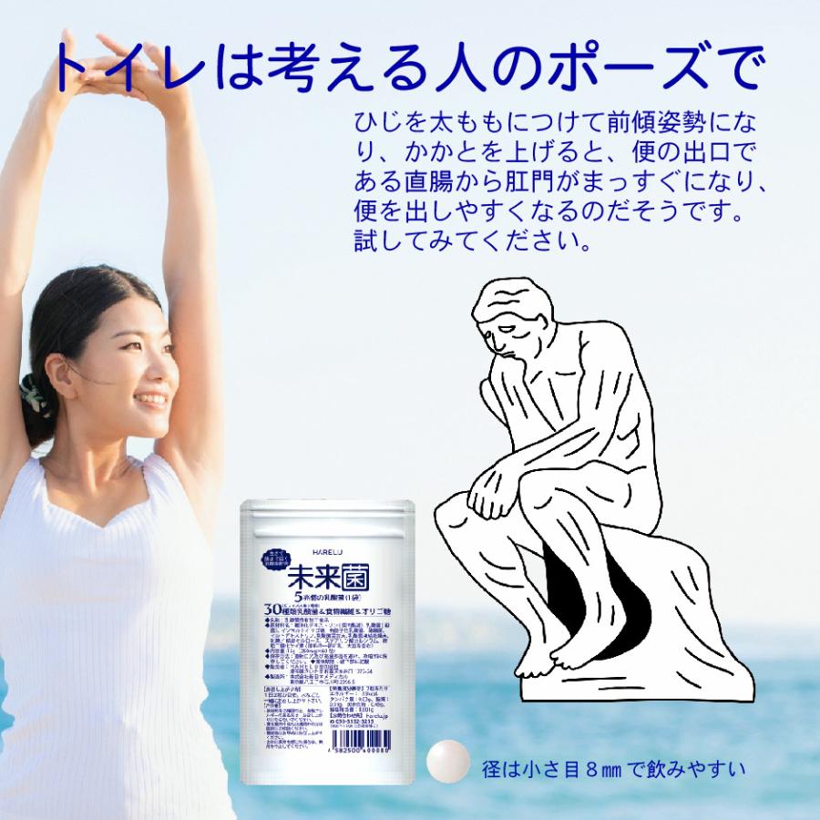 未来菌 乳酸菌 サプリ ビフィズス菌 30種類 5兆個 30日分×3袋 腸内フローラ プロバイオティクス 酪酸菌 クレンズ 腸内環境 オリゴ糖 食物繊維 有胞子性乳酸菌 | HARELU（サプリ） | 10