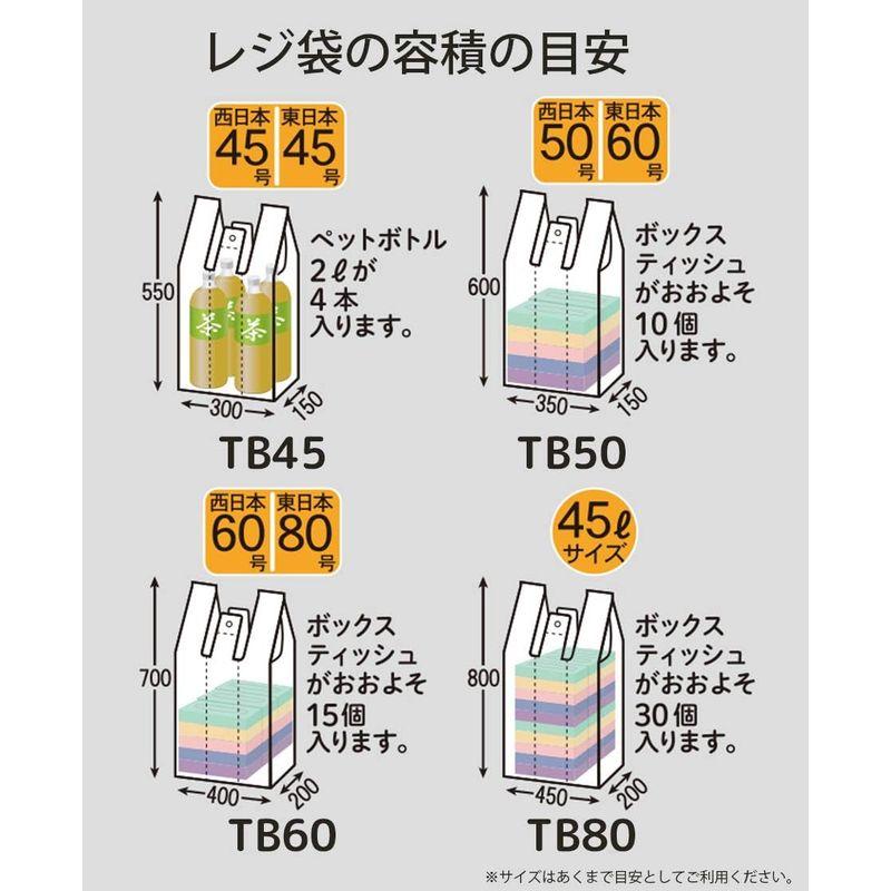 ハウスホールドジャパン レジ袋 西日本 50号 東日本 60号 半透明 100枚入 0.02mm 厚 ゴミ袋 にも TB50｜harenohiya｜02