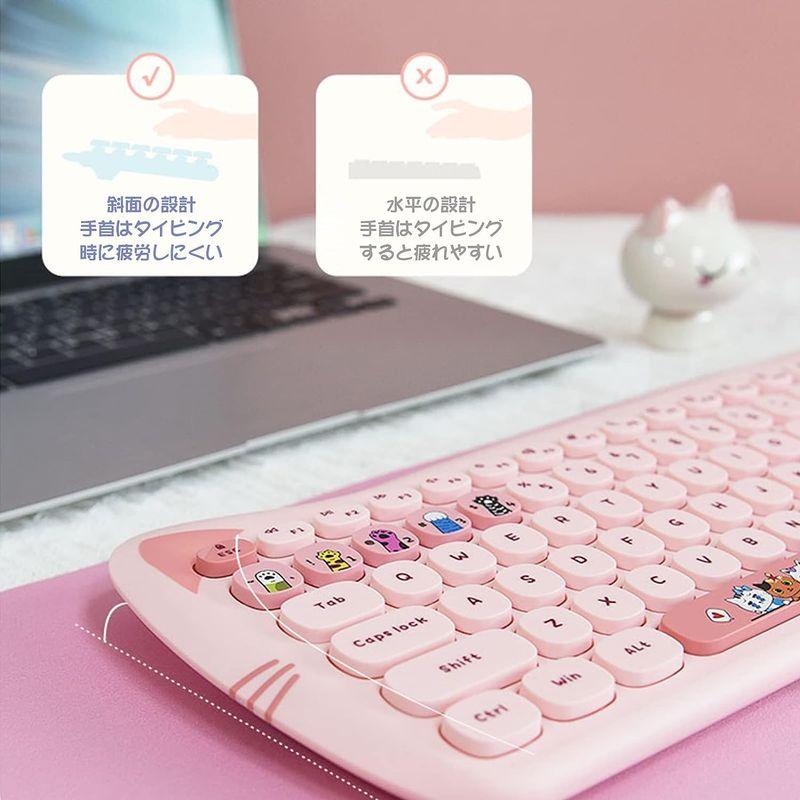 可愛い猫 2.4G USBワイヤレスキーボード マウス マウスパッド セット 女性 子供キーボード おしゃれ カラフルキーキャップ 静音 英｜harenohiya｜03