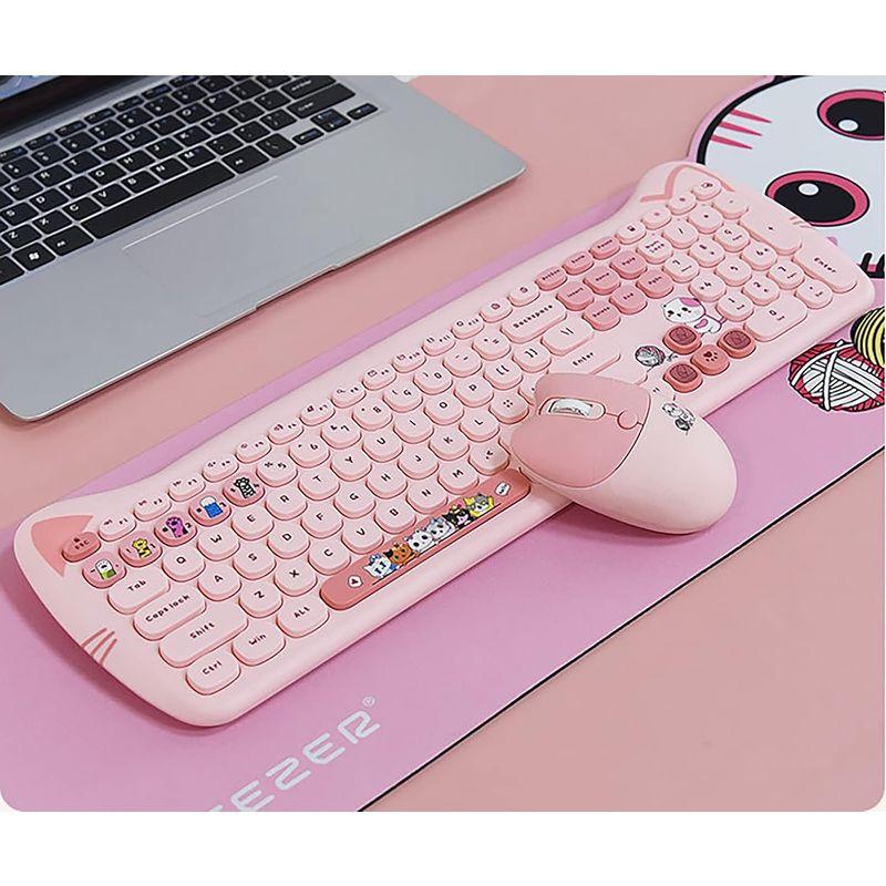 可愛い猫 2.4G USBワイヤレスキーボード マウス マウスパッド セット 女性 子供キーボード おしゃれ カラフルキーキャップ 静音 英｜harenohiya｜06