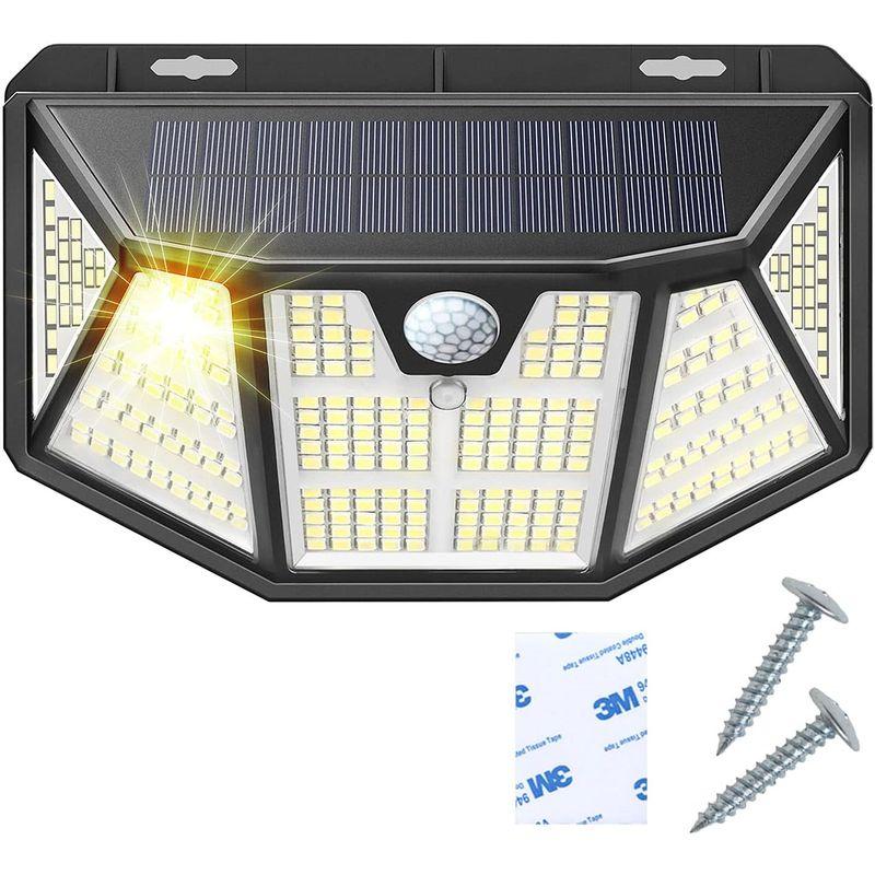 ソーラーライト　センサーライト　310LED　LEDライト　防水　屋外　自動点灯　人感センサーライト　3つ知能モード　明るい　5面発光　太陽