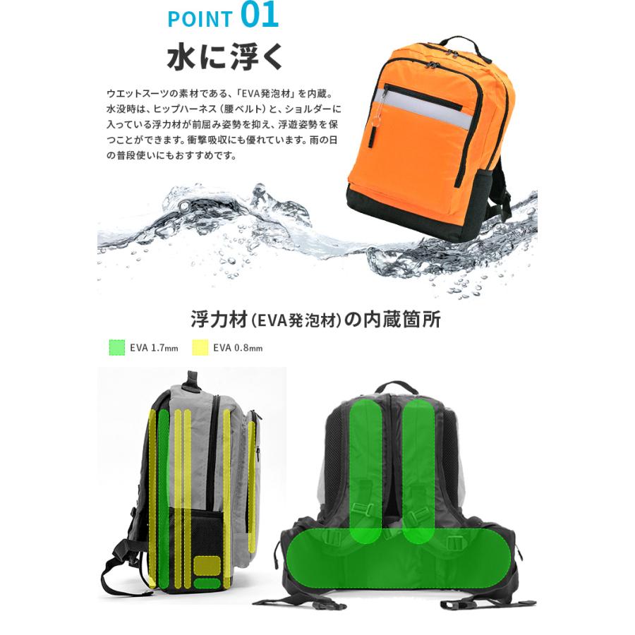 水に浮く防災リュック 軽量 防災頭巾 緊急用ホイッスル 反射テープ付属 地震 津波 洪水 避難 救命胴衣として 南海トラフ地震  川遊び,海水浴時の救命具としても