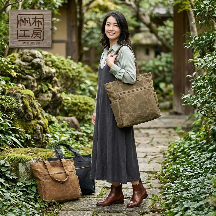 帆布工房 新発売 帆布トートバッグ パラフィン加工 チョークマーク